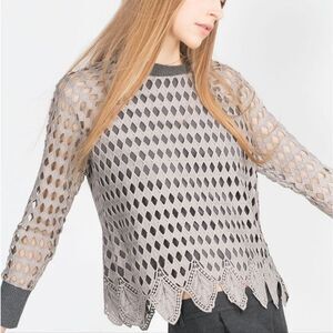 Special Edition Zara Diamond Pattern Overlay Long Sleeve Top W/B Collection